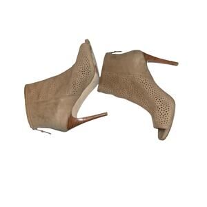 Stuart Weitzman In & Out Tan Nubuck Peep Toe Stiletto Bootie size 10